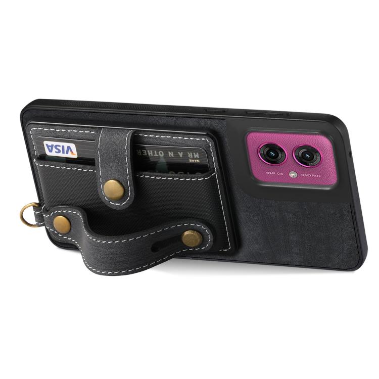 For Motorola Moto G55 Retro Cross Wristband Wallet Leather Back Phone Case