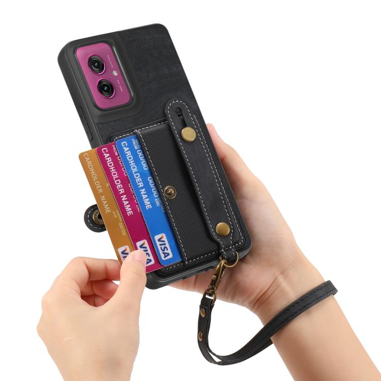 For Motorola Moto G55 Retro Cross Wristband Wallet Leather Back Phone Case
