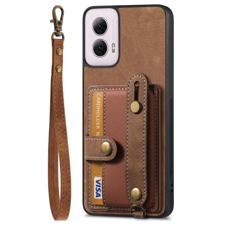 For Motorola Moto G Power 5G 2024 Retro Cross Wristband Wallet Leather Back Phone Case