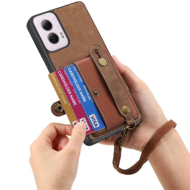 For Motorola Moto G Power 5G 2024 Retro Cross Wristband Wallet Leather Back Phone Case