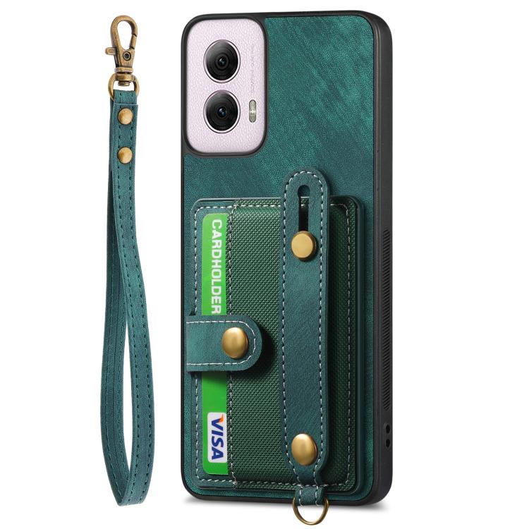 For Motorola Moto G Power 5G 2024 Retro Cross Wristband Wallet Leather Back Phone Case