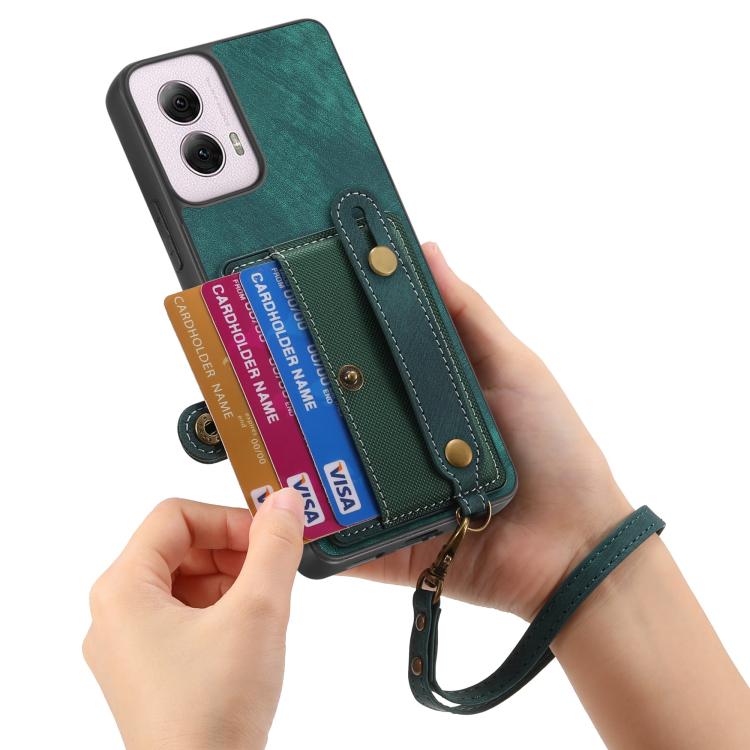 For Motorola Moto G Power 5G 2024 Retro Cross Wristband Wallet Leather Back Phone Case