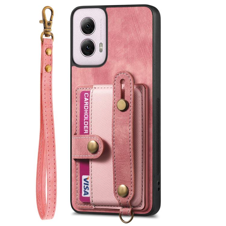 For Motorola Moto G Power 5G 2024 Retro Cross Wristband Wallet Leather Back Phone Case