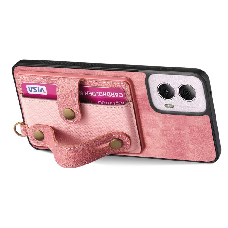 For Motorola Moto G Power 5G 2024 Retro Cross Wristband Wallet Leather Back Phone Case