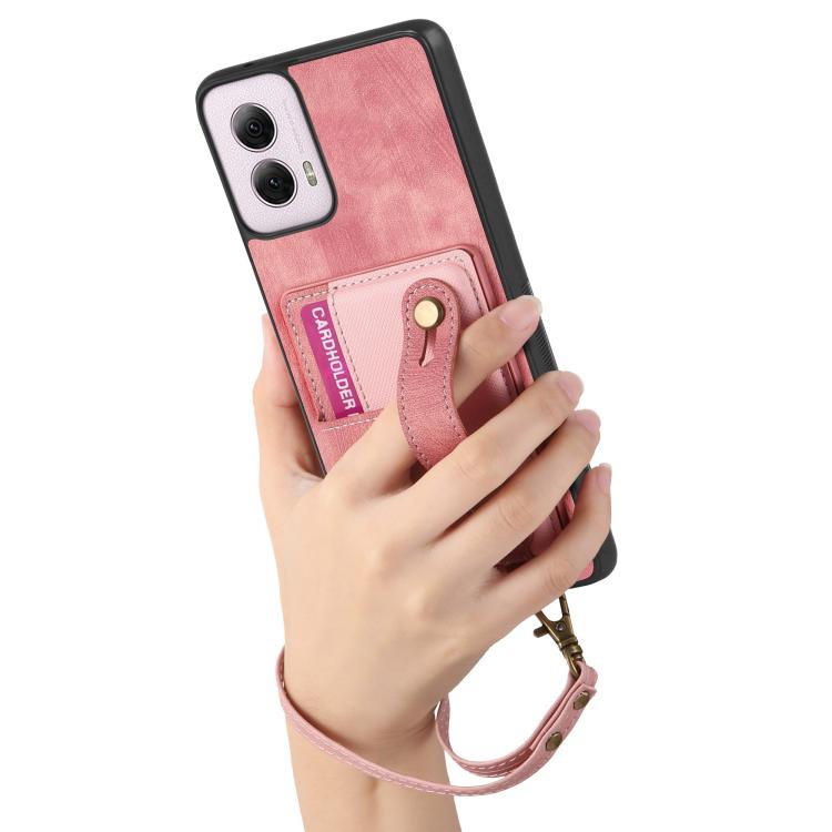 For Motorola Moto G Power 5G 2024 Retro Cross Wristband Wallet Leather Back Phone Case