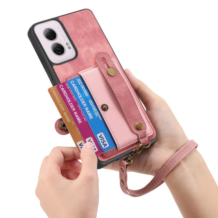 For Motorola Moto G Power 5G 2024 Retro Cross Wristband Wallet Leather Back Phone Case