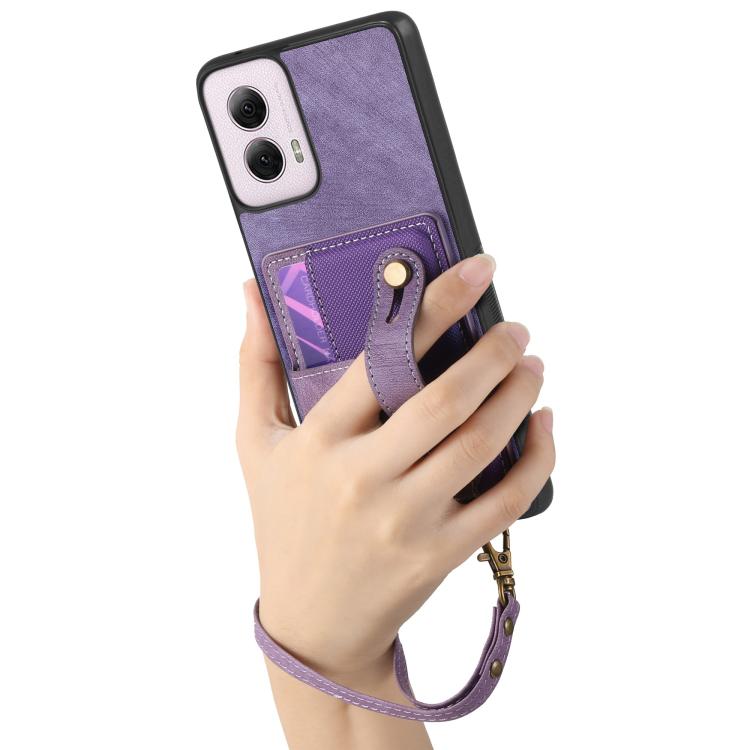 For Motorola Moto G Power 5G 2024 Retro Cross Wristband Wallet Leather Back Phone Case