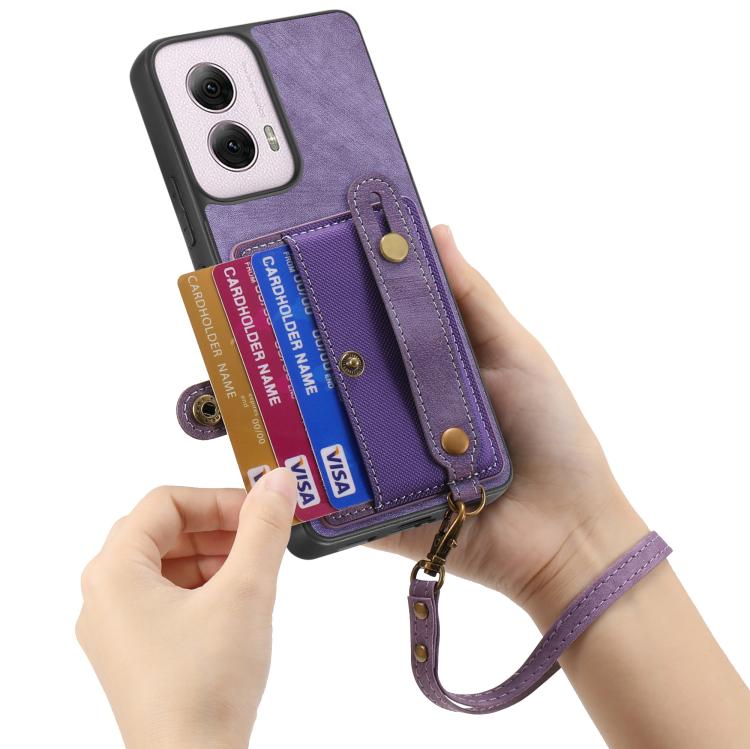 For Motorola Moto G Power 5G 2024 Retro Cross Wristband Wallet Leather Back Phone Case