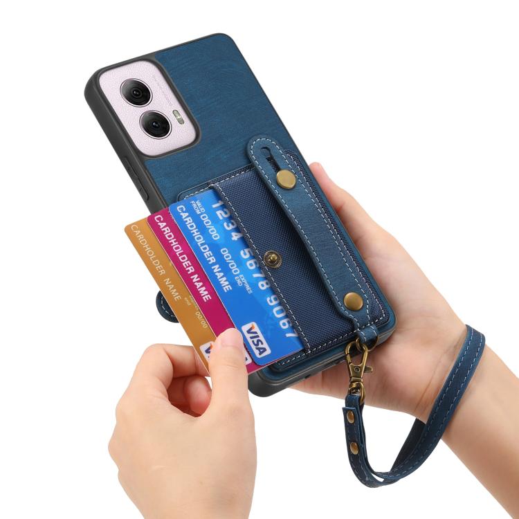 For Motorola Moto G Power 5G 2024 Retro Cross Wristband Wallet Leather Back Phone Case