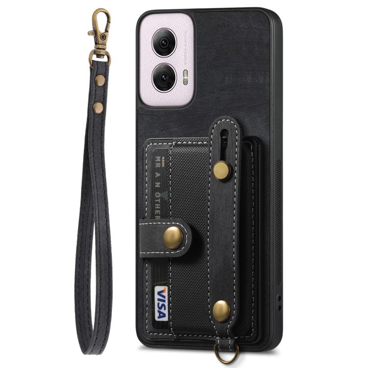 For Motorola Moto G Power 5G 2024 Retro Cross Wristband Wallet Leather Back Phone Case