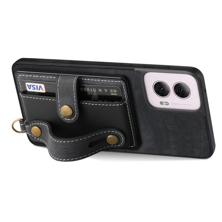 For Motorola Moto G Power 5G 2024 Retro Cross Wristband Wallet Leather Back Phone Case