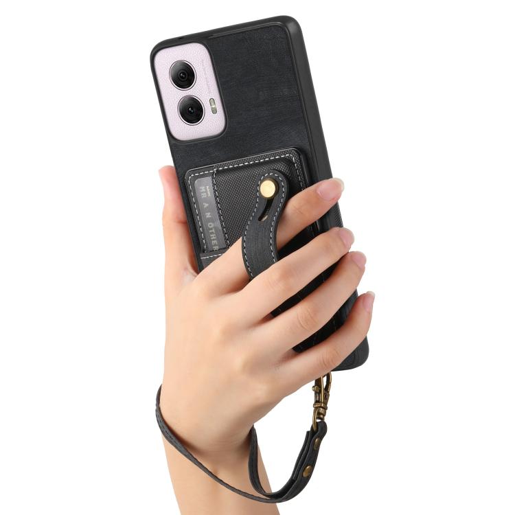 For Motorola Moto G Power 5G 2024 Retro Cross Wristband Wallet Leather Back Phone Case