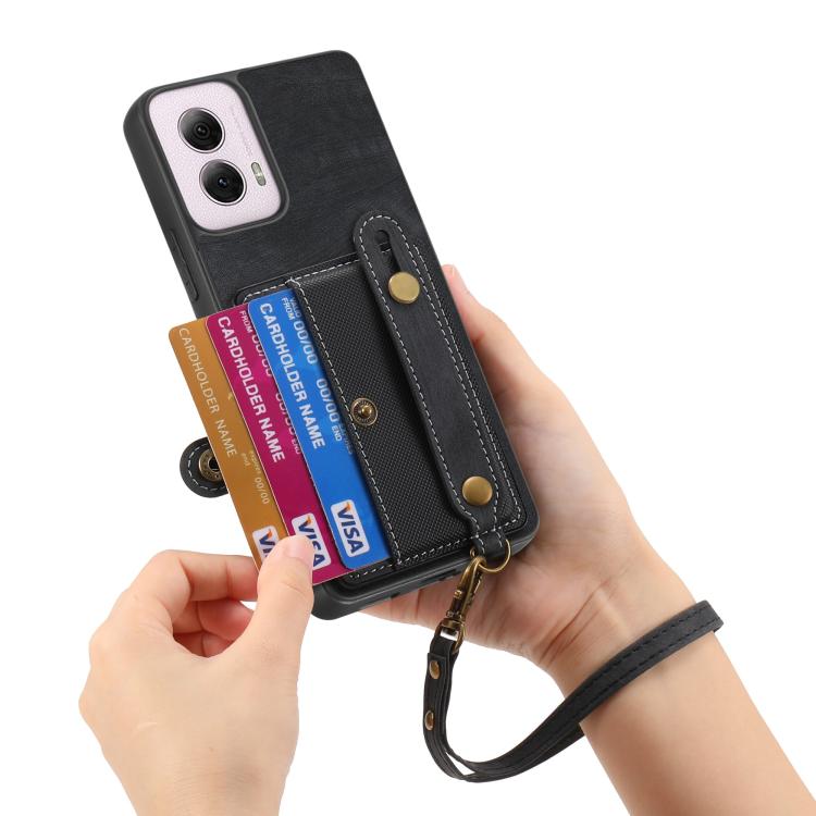 For Motorola Moto G Power 5G 2024 Retro Cross Wristband Wallet Leather Back Phone Case