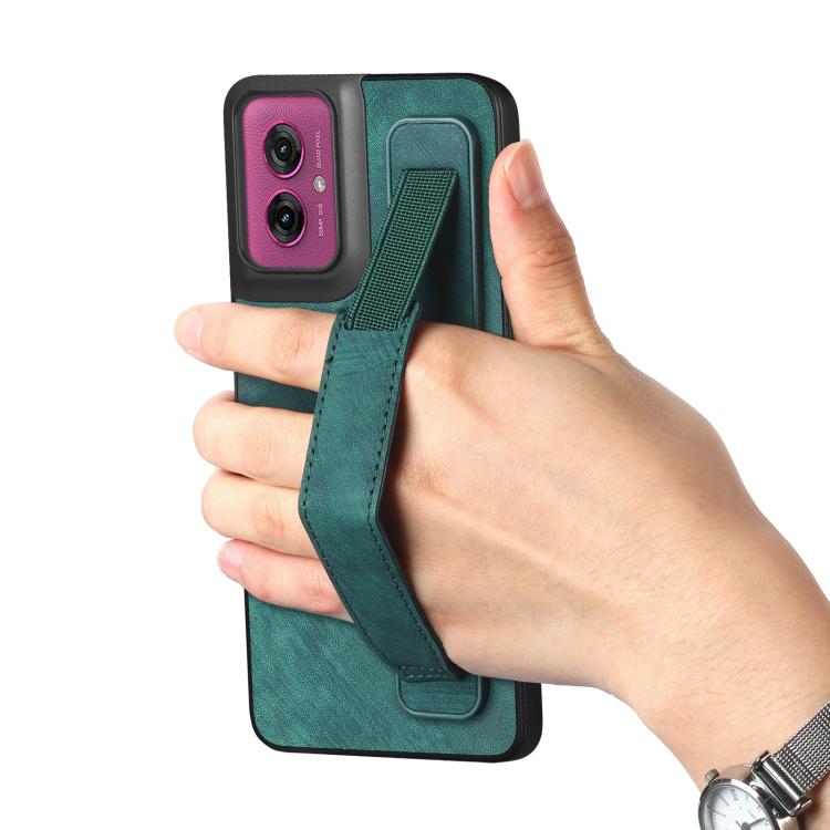 For Motorola Moto G55 Retro Wristband Holder Leather Back Phone Case
