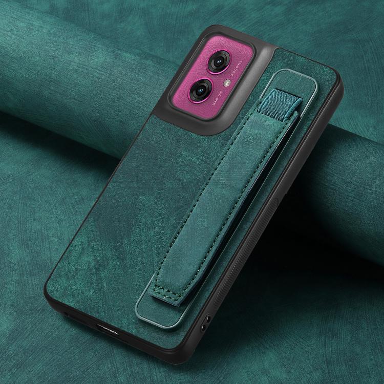 For Motorola Moto G55 Retro Wristband Holder Leather Back Phone Case