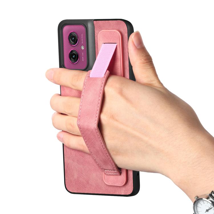 For Motorola Moto G55 Retro Wristband Holder Leather Back Phone Case