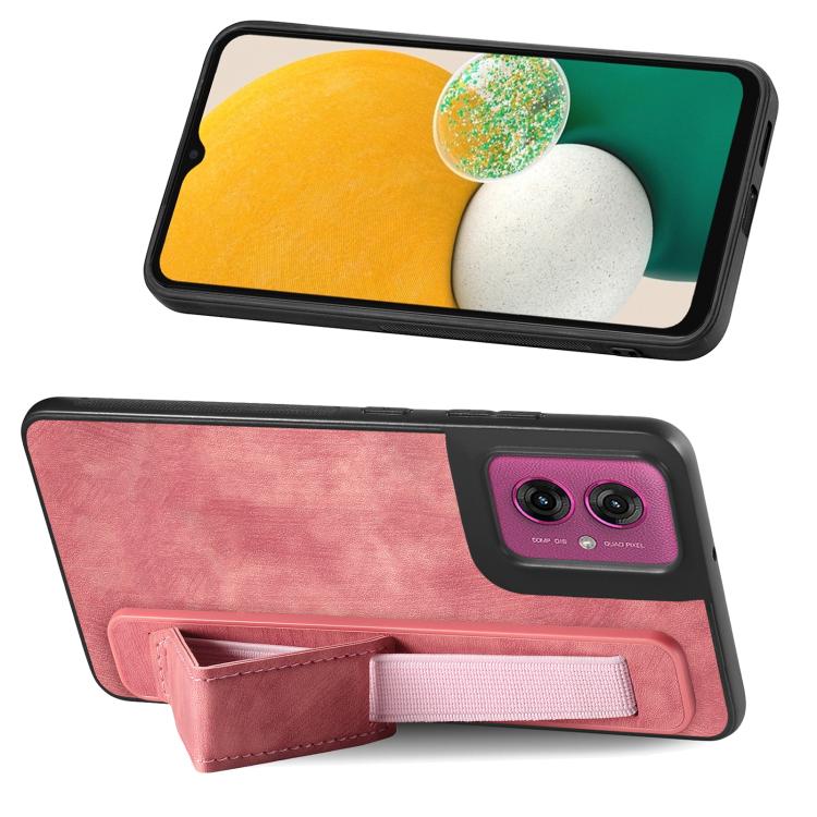 For Motorola Moto G55 Retro Wristband Holder Leather Back Phone Case