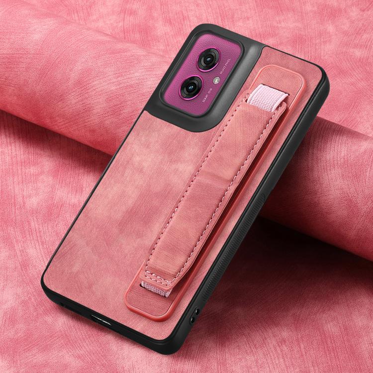 For Motorola Moto G55 Retro Wristband Holder Leather Back Phone Case