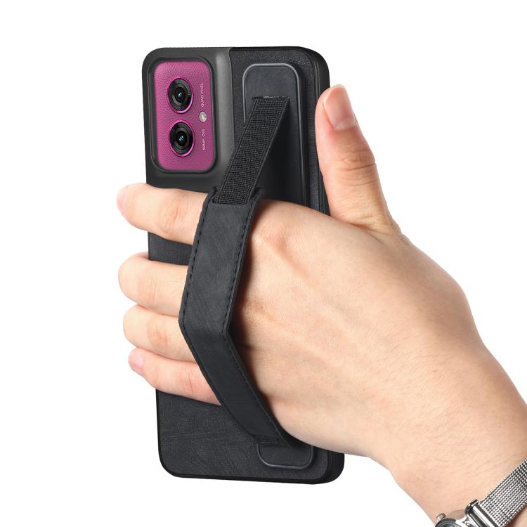 For Motorola Moto G55 Retro Wristband Holder Leather Back Phone Case