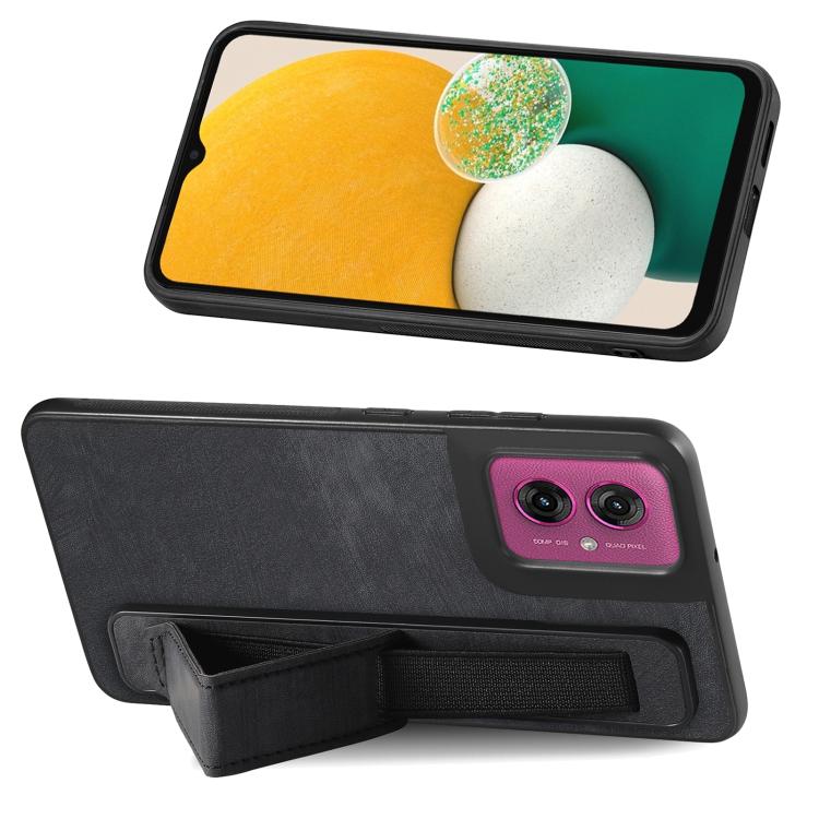 For Motorola Moto G55 Retro Wristband Holder Leather Back Phone Case