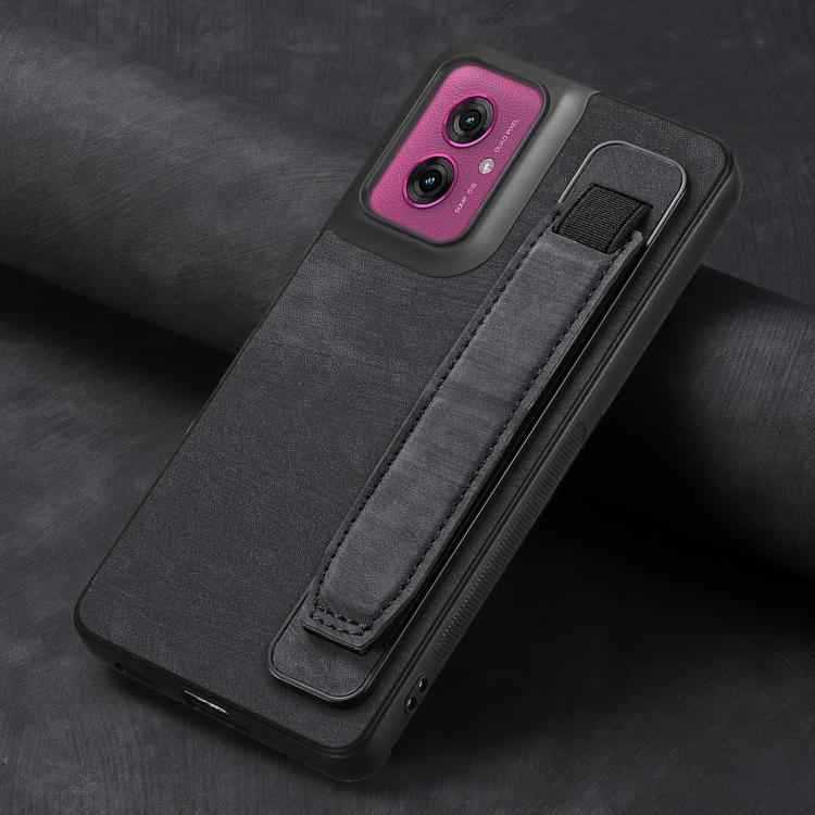 For Motorola Moto G55 Retro Wristband Holder Leather Back Phone Case