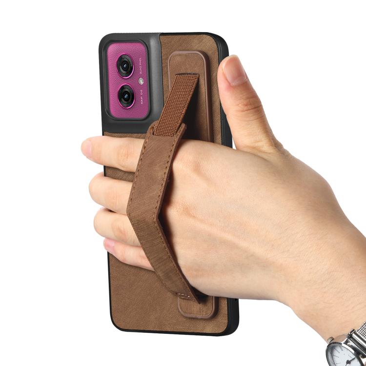 For Motorola Moto G55 Retro Wristband Holder Leather Back Phone Case
