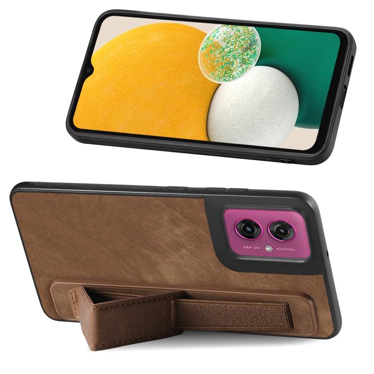 For Motorola Moto G55 Retro Wristband Holder Leather Back Phone Case