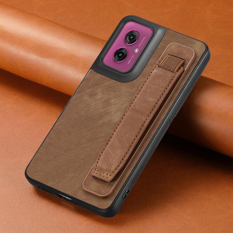 For Motorola Moto G55 Retro Wristband Holder Leather Back Phone Case