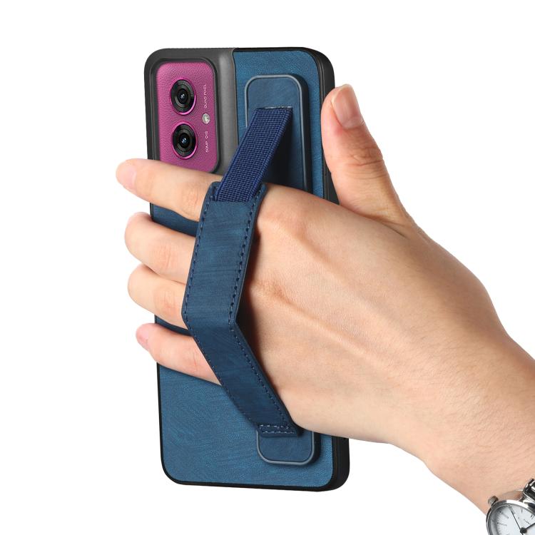 For Motorola Moto G55 Retro Wristband Holder Leather Back Phone Case