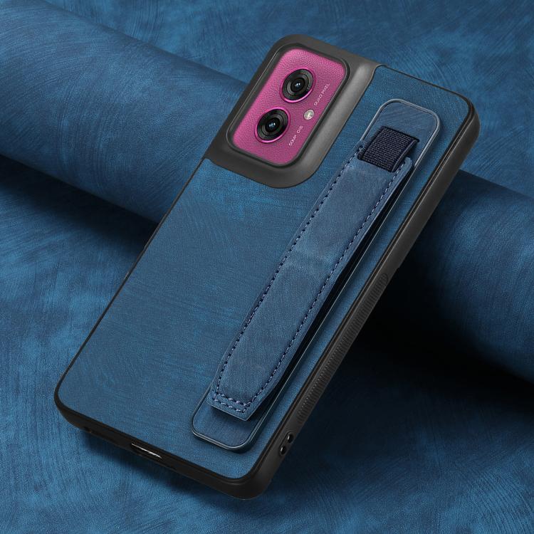 For Motorola Moto G55 Retro Wristband Holder Leather Back Phone Case