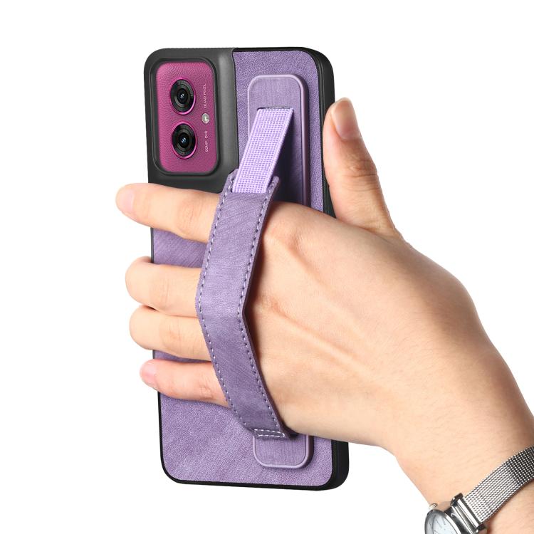 For Motorola Moto G55 Retro Wristband Holder Leather Back Phone Case