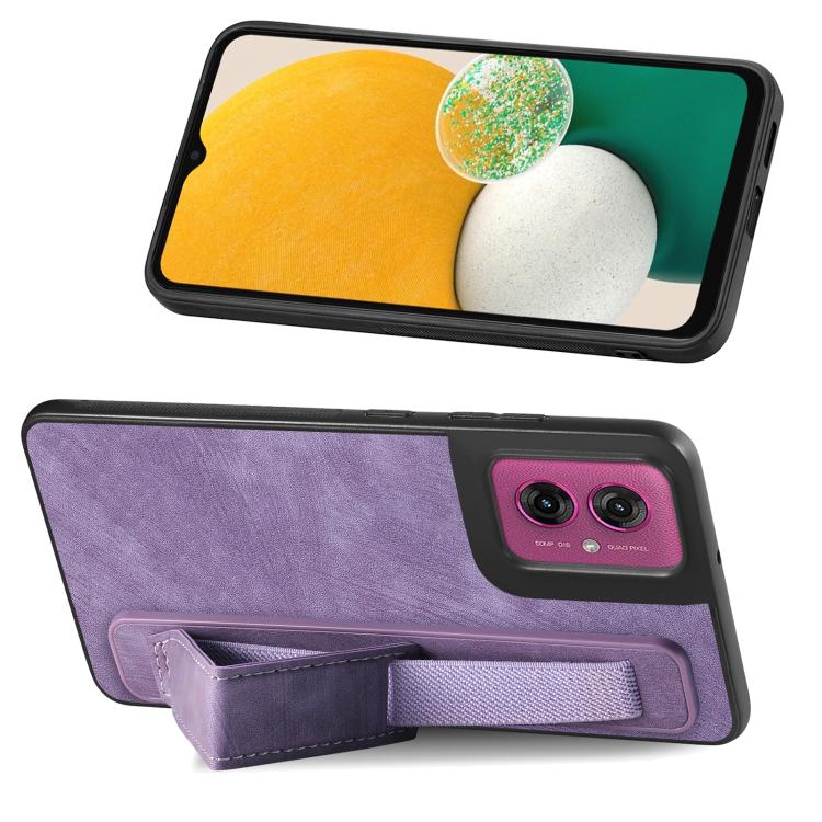 For Motorola Moto G55 Retro Wristband Holder Leather Back Phone Case