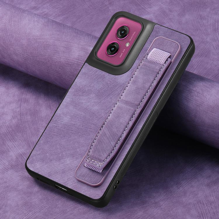 For Motorola Moto G55 Retro Wristband Holder Leather Back Phone Case