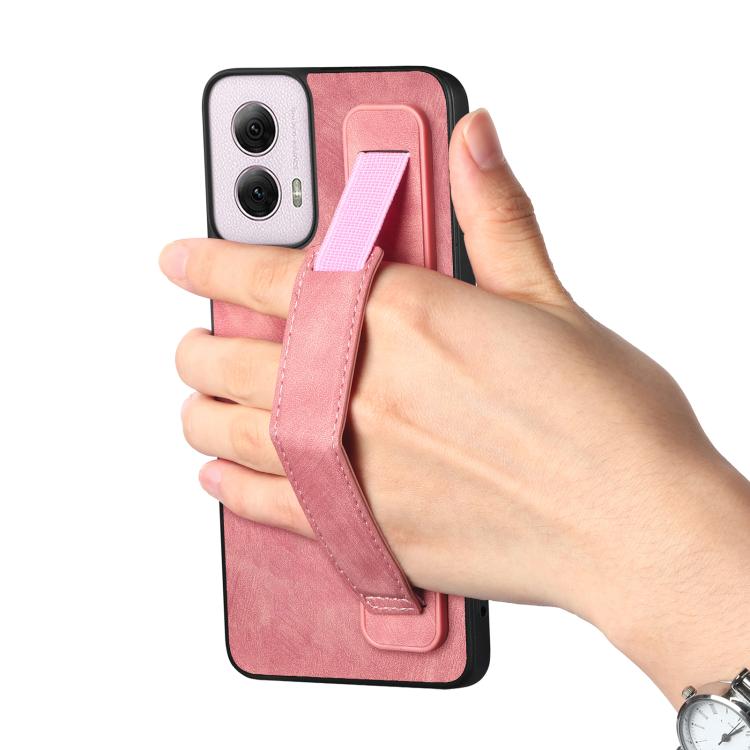 For Motorola Moto G Power 5G 2024 Retro Wristband Holder Leather Back Phone Case