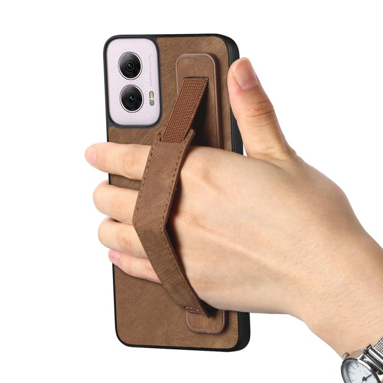 For Motorola Moto G Power 5G 2024 Retro Wristband Holder Leather Back Phone Case