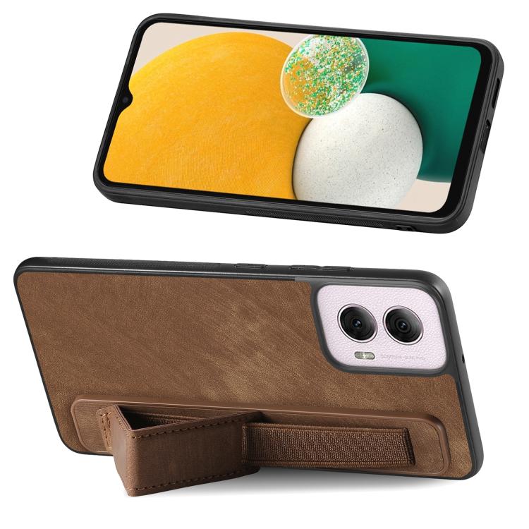 For Motorola Moto G Power 5G 2024 Retro Wristband Holder Leather Back Phone Case