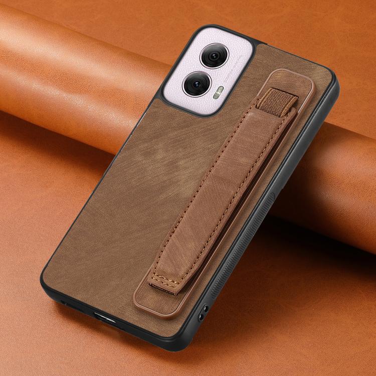 For Motorola Moto G Power 5G 2024 Retro Wristband Holder Leather Back Phone Case