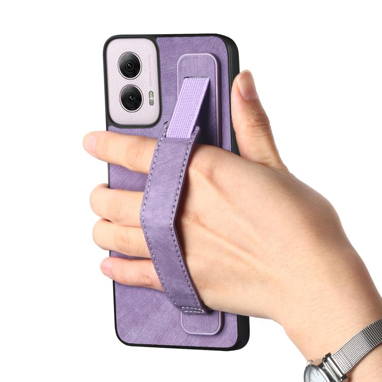 For Motorola Moto G Power 5G 2024 Retro Wristband Holder Leather Back Phone Case