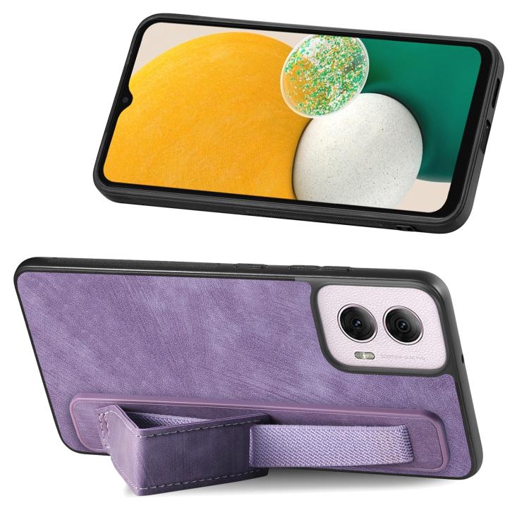 For Motorola Moto G Power 5G 2024 Retro Wristband Holder Leather Back Phone Case