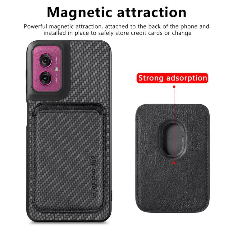 For Motorola Moto G55 Carbon Fiber Leather Card MagSafe Phone Case