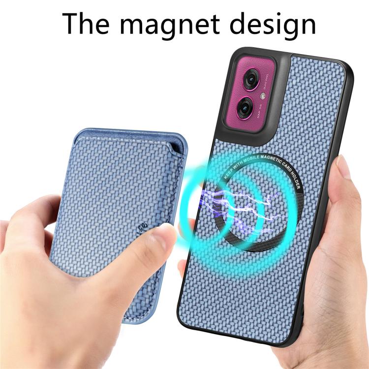 For Motorola Moto G55 Carbon Fiber Leather Card MagSafe Phone Case