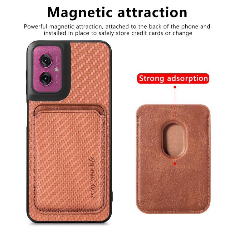 For Motorola Moto G55 Carbon Fiber Leather Card MagSafe Phone Case