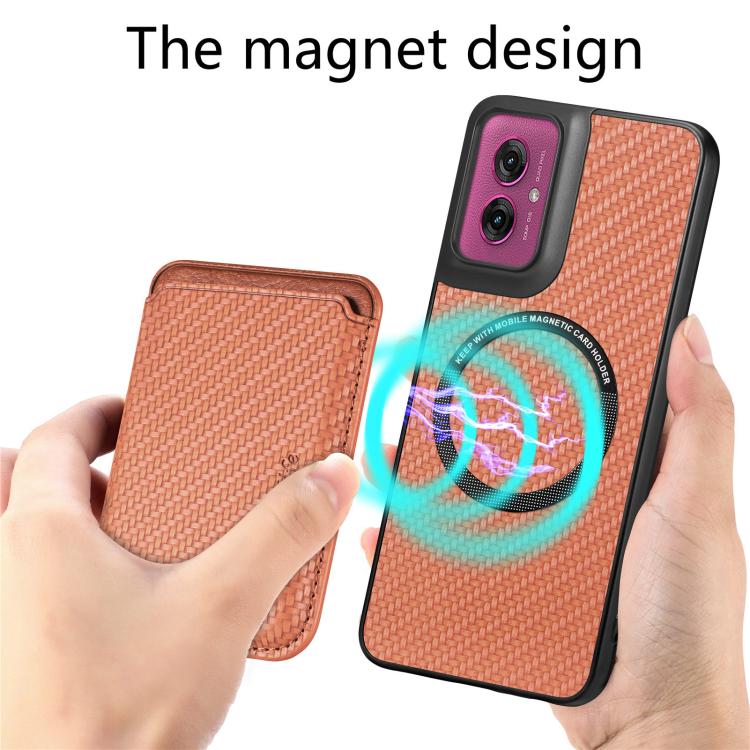 For Motorola Moto G55 Carbon Fiber Leather Card MagSafe Phone Case