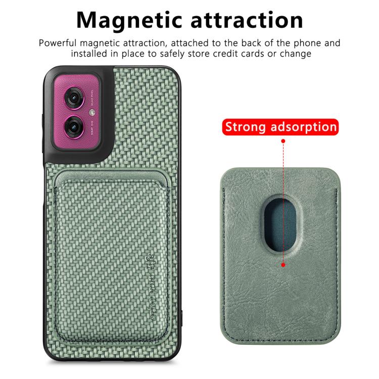 For Motorola Moto G55 Carbon Fiber Leather Card MagSafe Phone Case