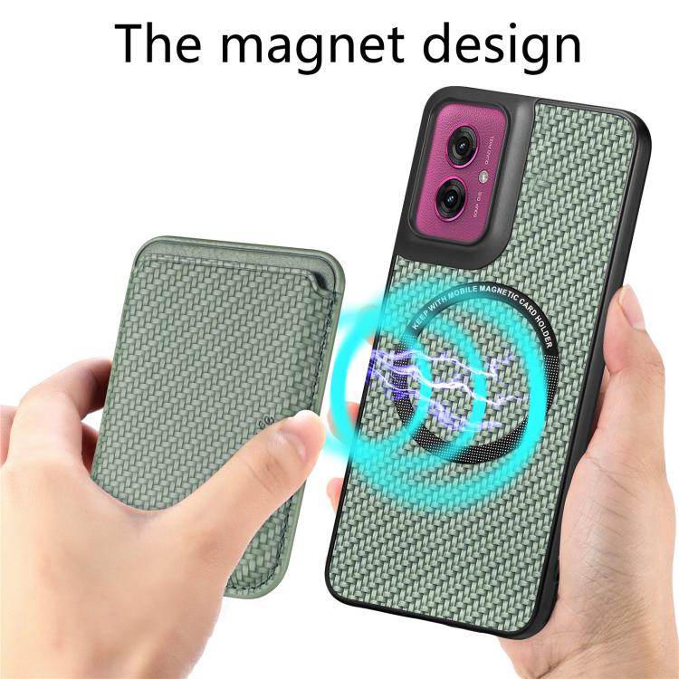 For Motorola Moto G55 Carbon Fiber Leather Card MagSafe Phone Case