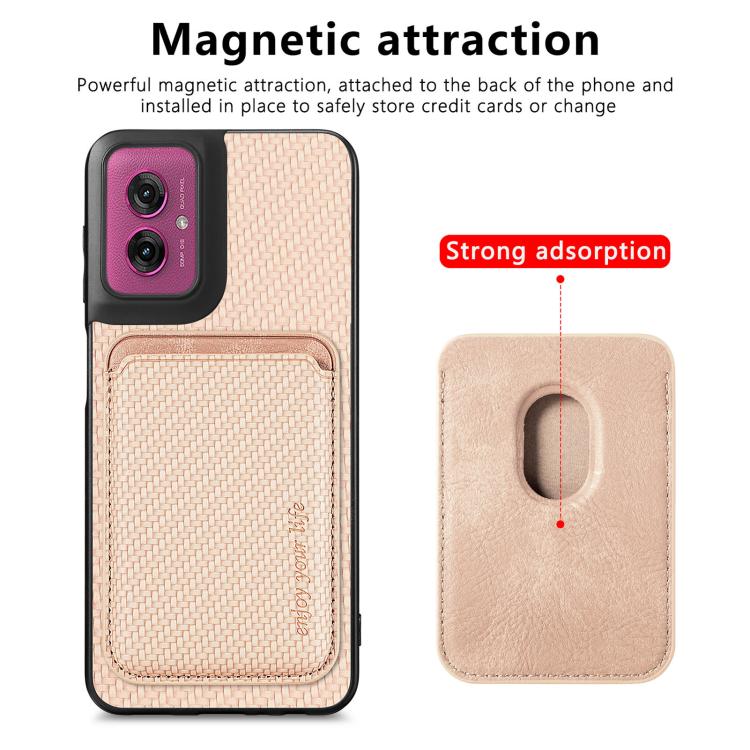 For Motorola Moto G55 Carbon Fiber Leather Card MagSafe Phone Case