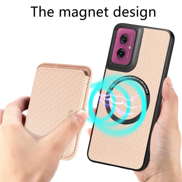 For Motorola Moto G55 Carbon Fiber Leather Card MagSafe Phone Case