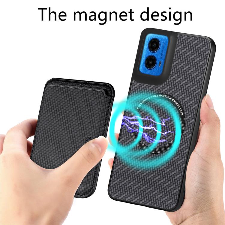 For Motorola Moto G45 5G Carbon Fiber Leather Card MagSafe Phone Case