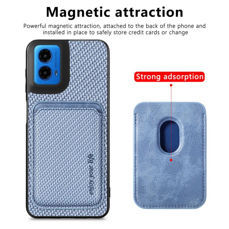 For Motorola Moto G45 5G Carbon Fiber Leather Card MagSafe Phone Case