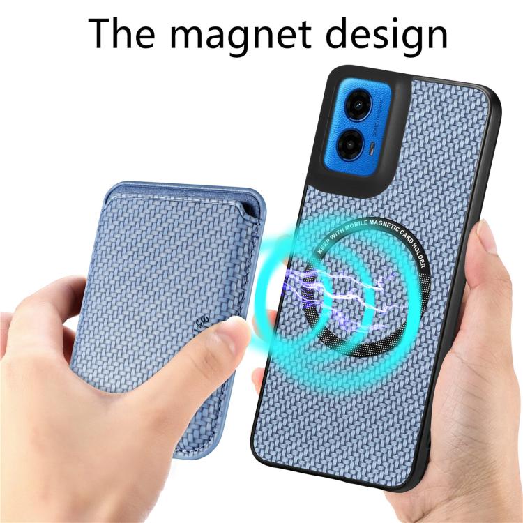 For Motorola Moto G45 5G Carbon Fiber Leather Card MagSafe Phone Case